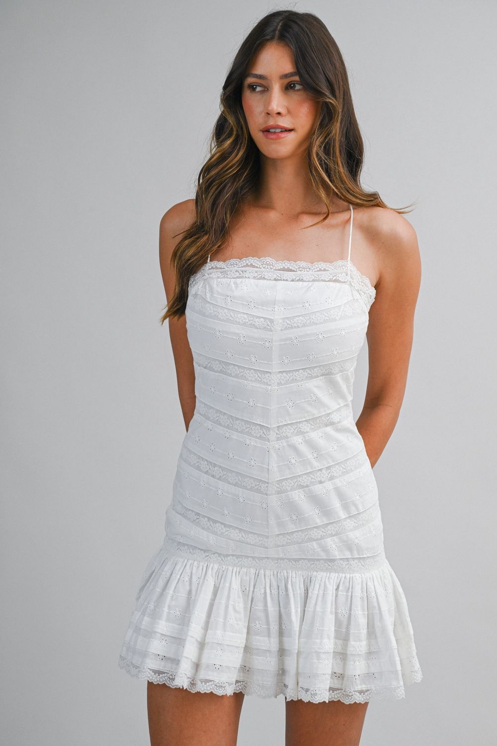 Halter Strap Lace Detail Mini Dress - Off White