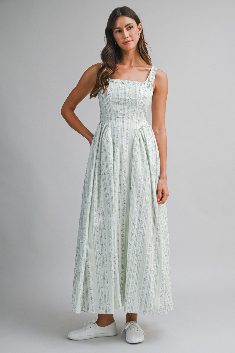 Madrid Floral Detail Midi Dress - Sage