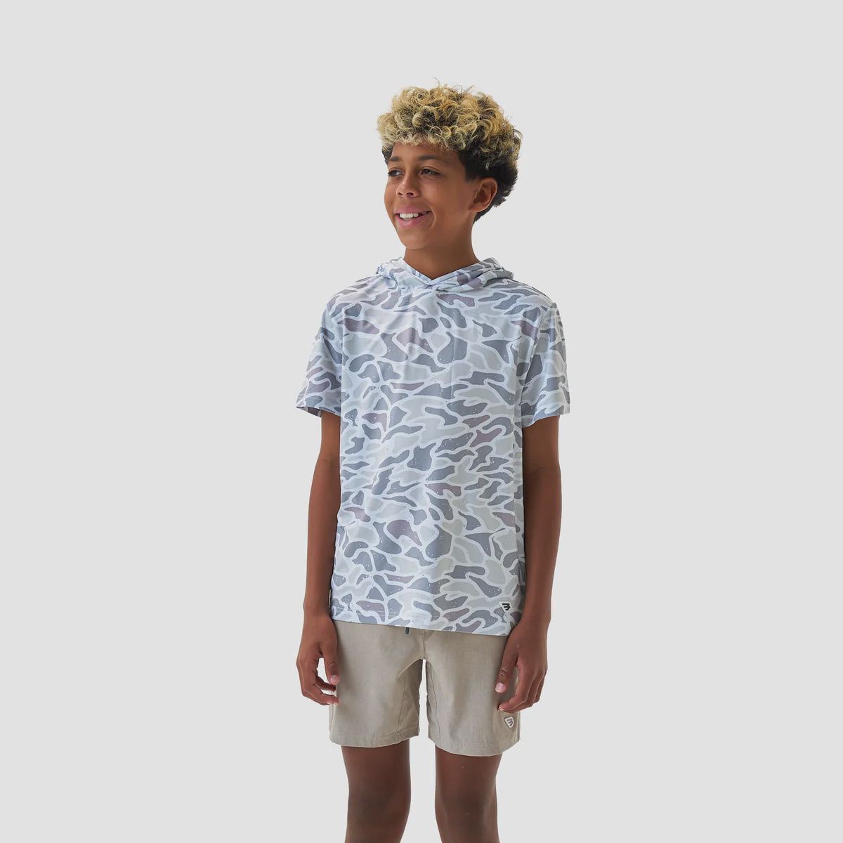 Youth Short Sleeve Performance Hoodie - White Camo