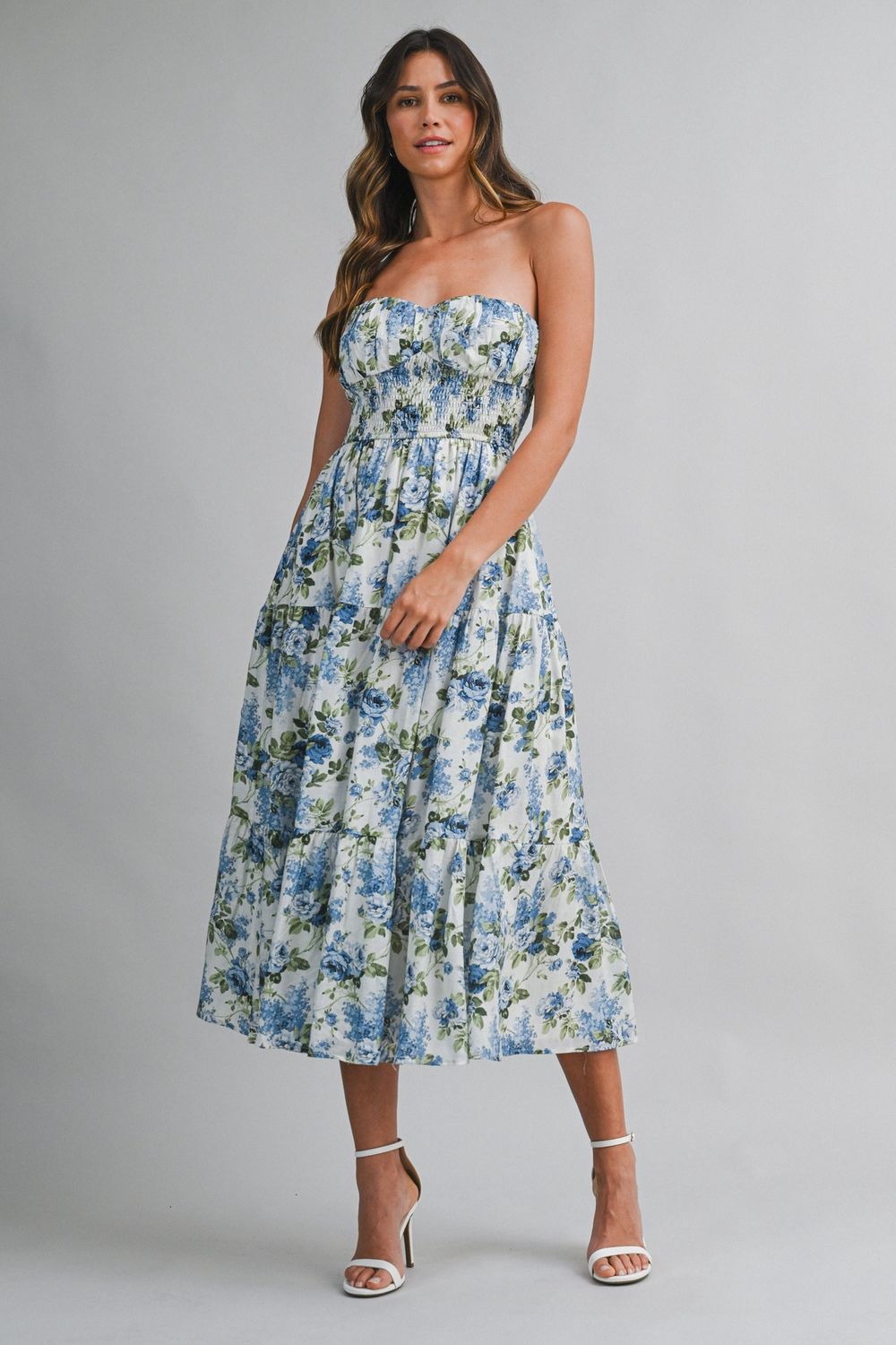 The Jaycie Bloom Midi Dress - Blue