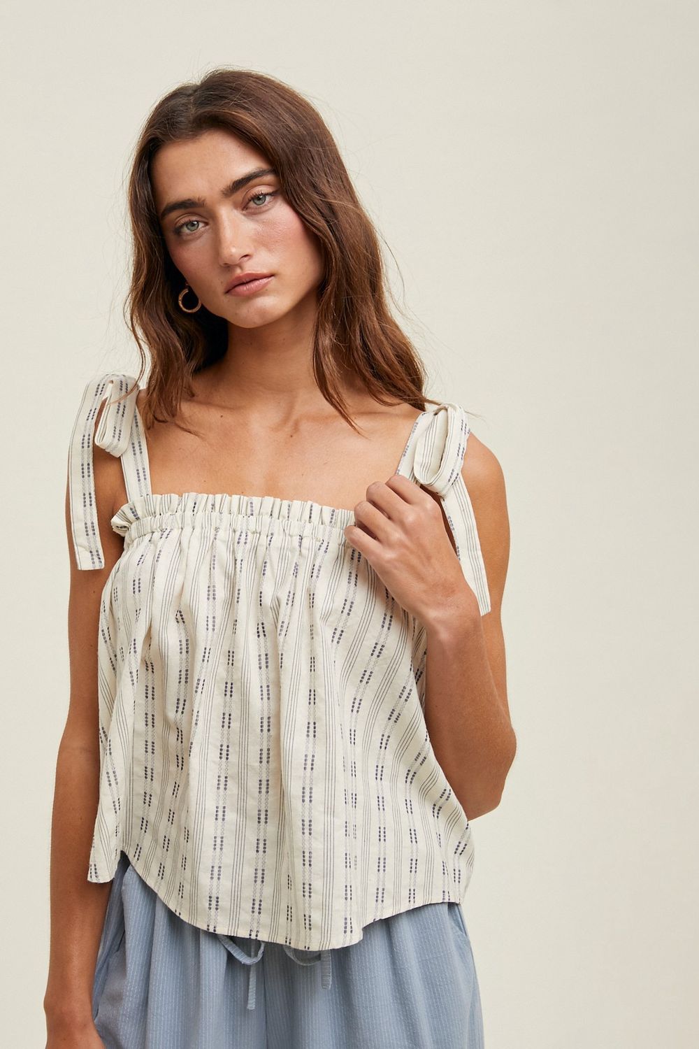 Daisy Sleeveless Top - Ivory / Navy