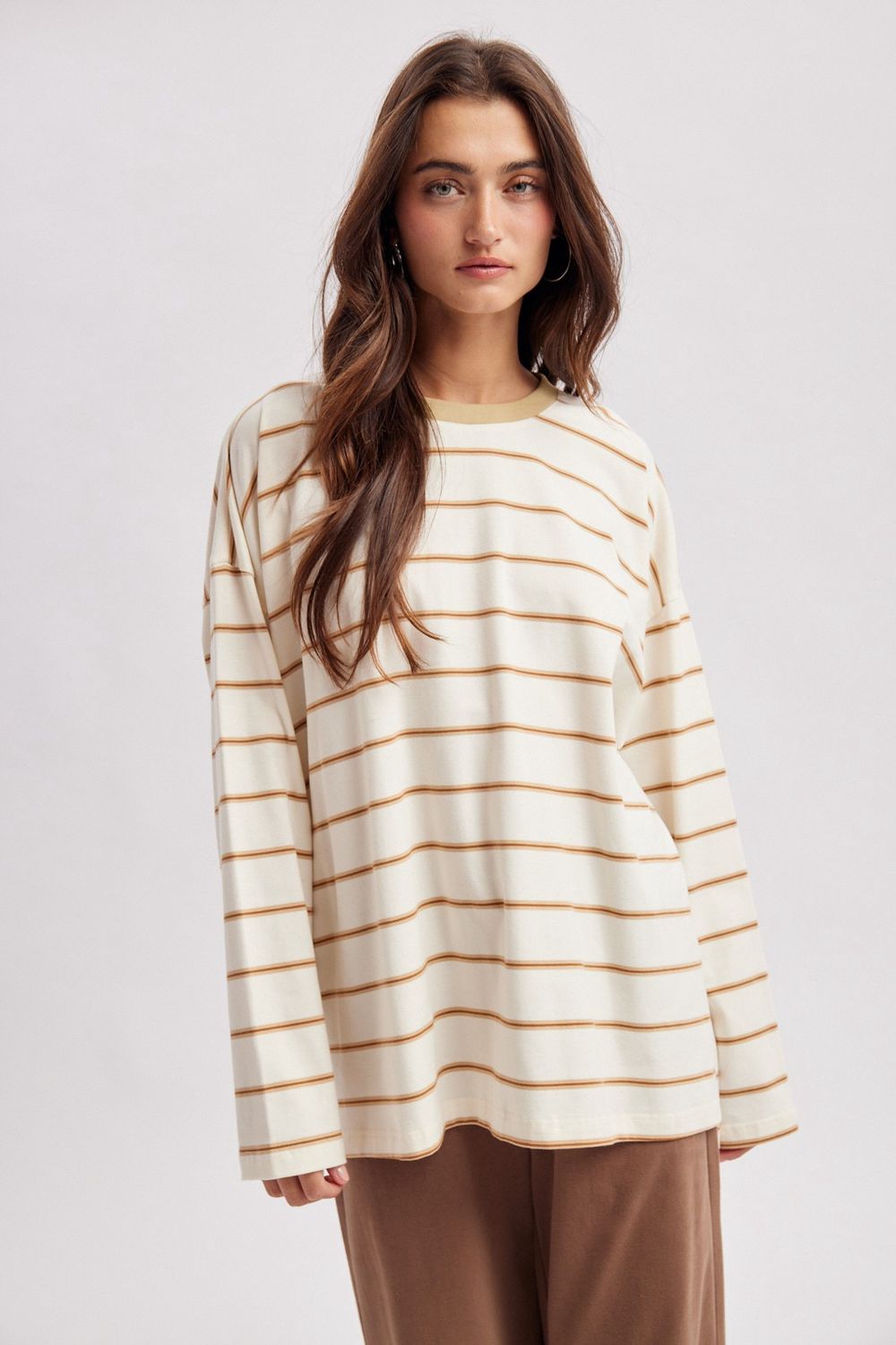 June Striped Long Sleeve Top - Taupe