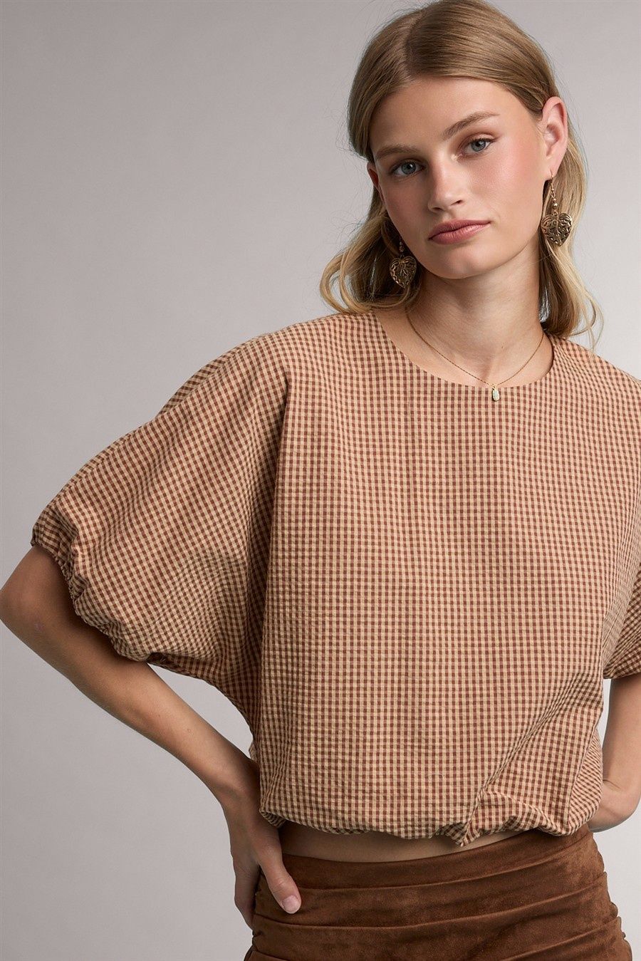 Eve Short Sleeve Blouse - Clay / Taupe