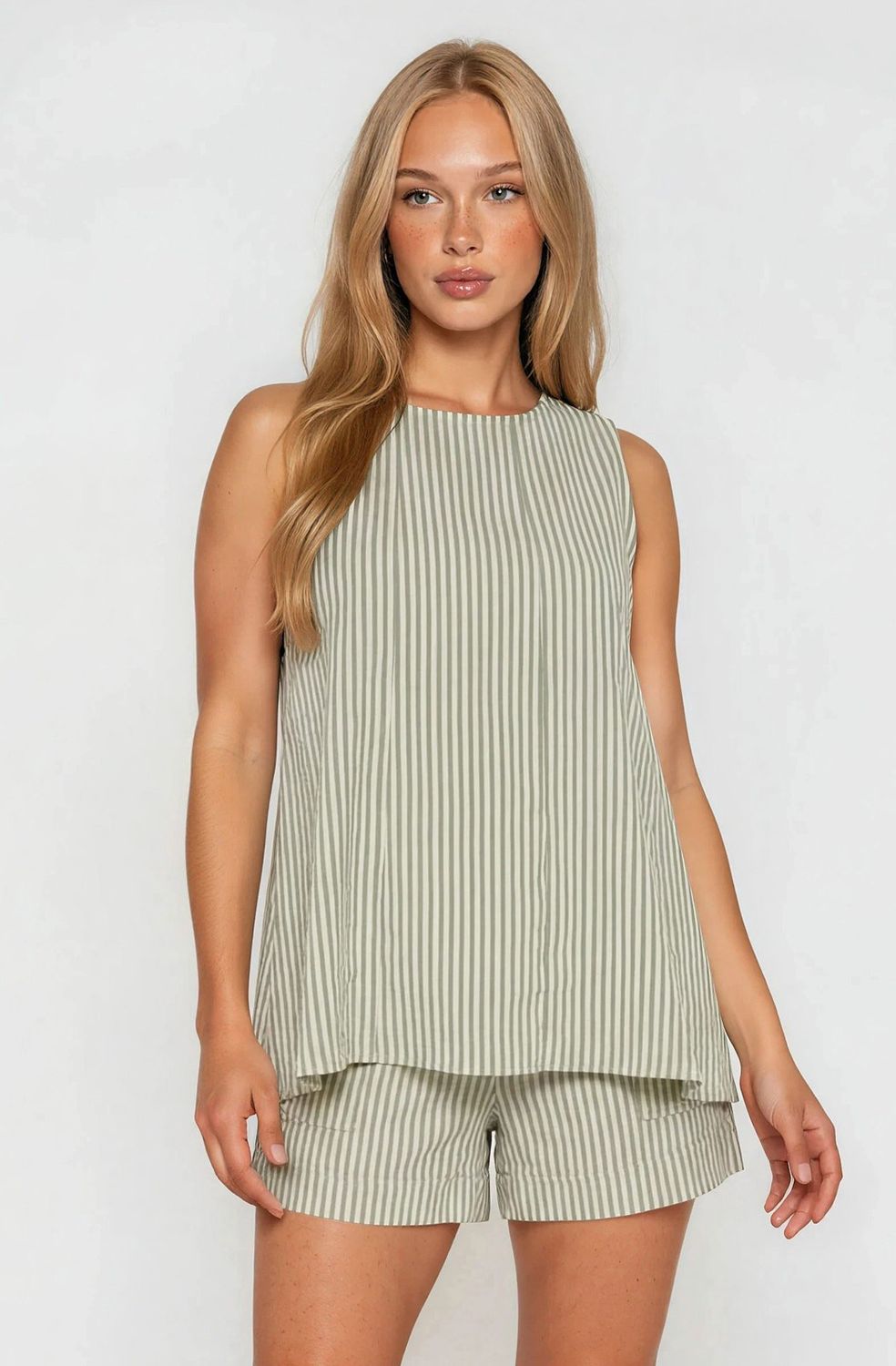 Maggie Striped Sleeveless Top - Ivory / Sage