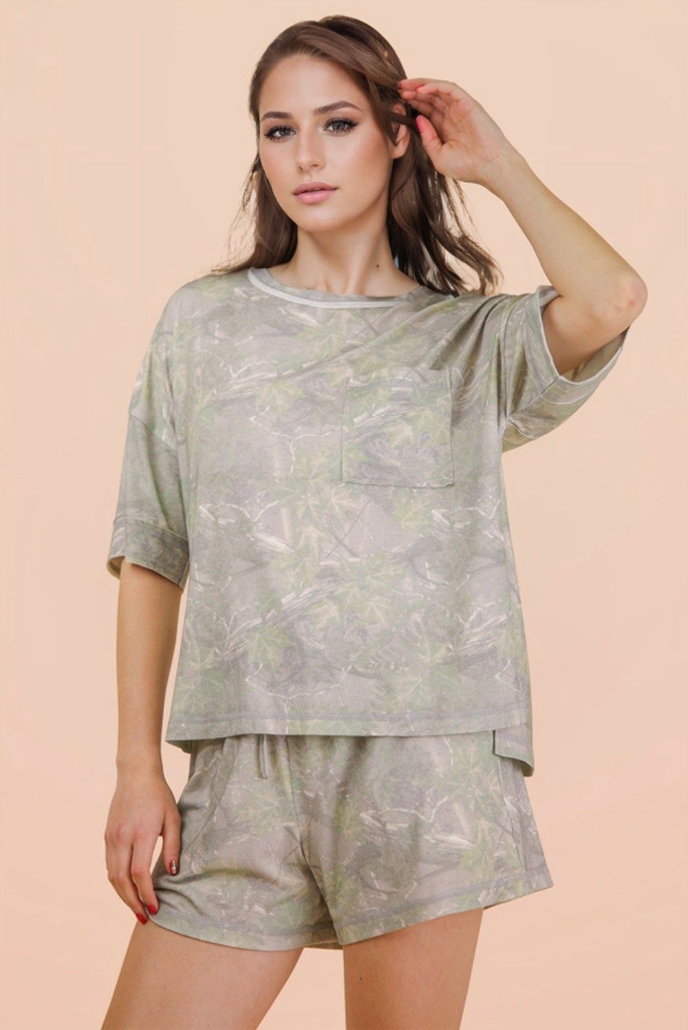 Mix It Up Camo Short Set - Olive Mix