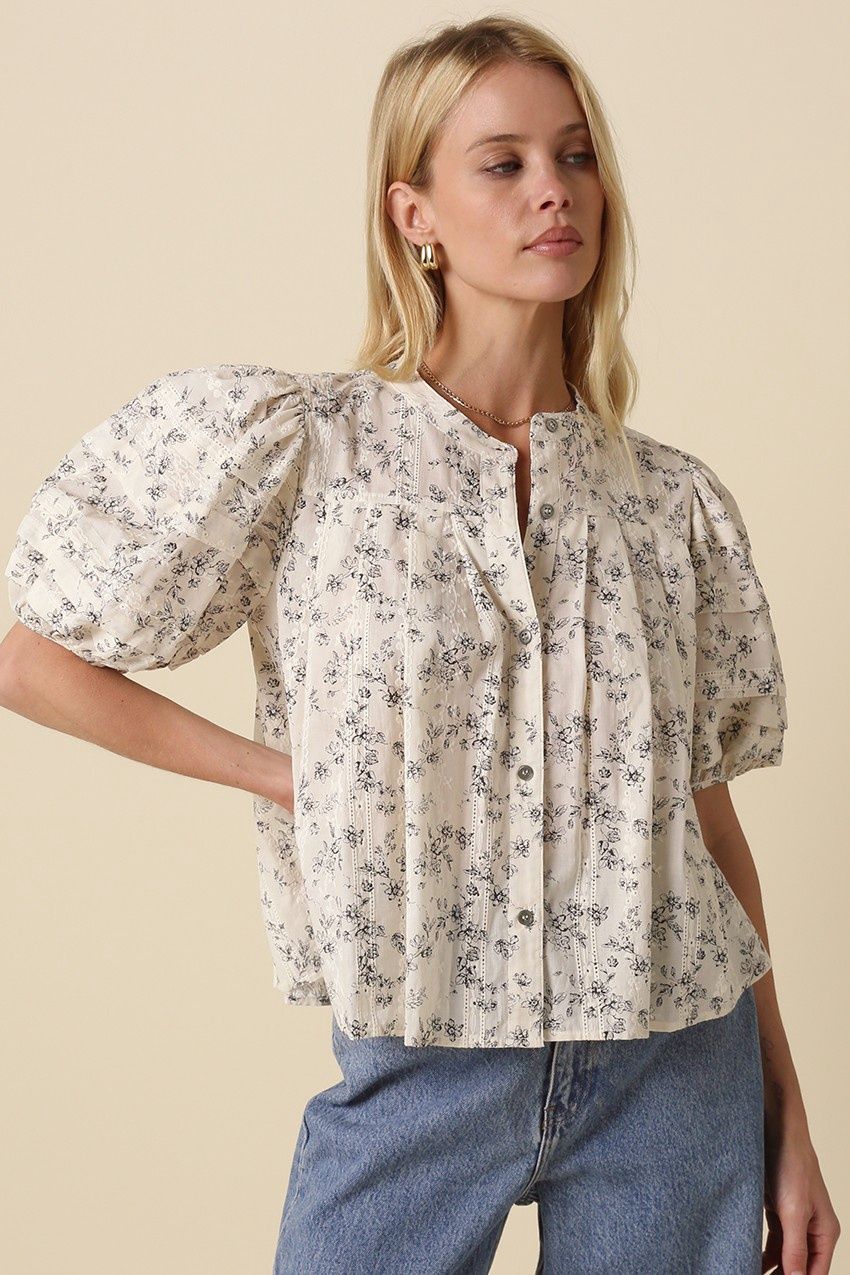 Heidi Short Sleeve Top - Off White / Black