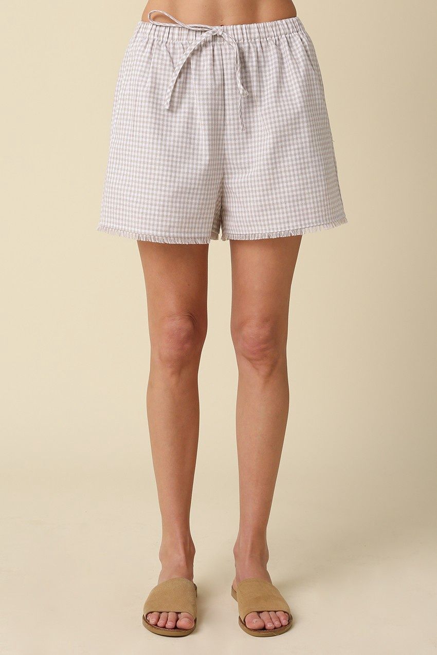 Elsie Gingham Shorts - Khaki White