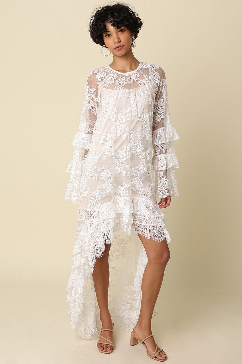 Ellen Short Sleeve Mini Dress - White Nude