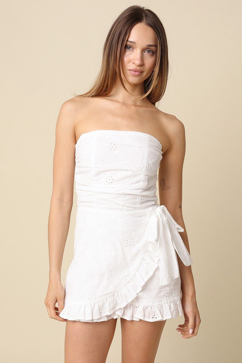 Alessia Strapless Romper - White