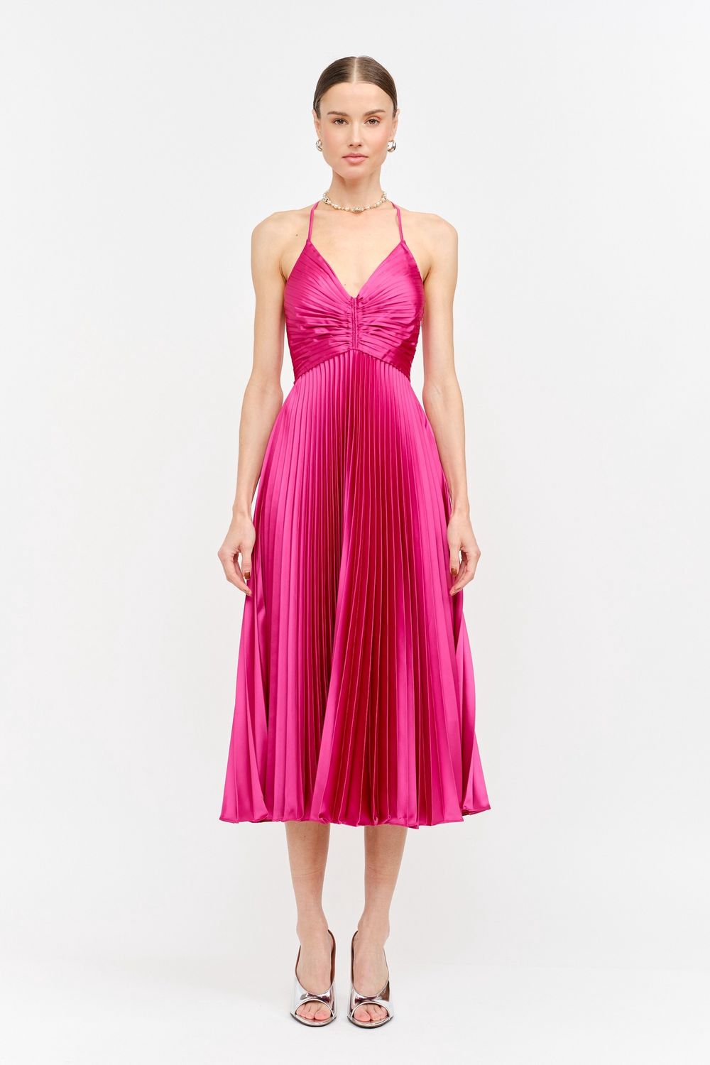 Sofie Satin Midi Dress - Fuchsia
