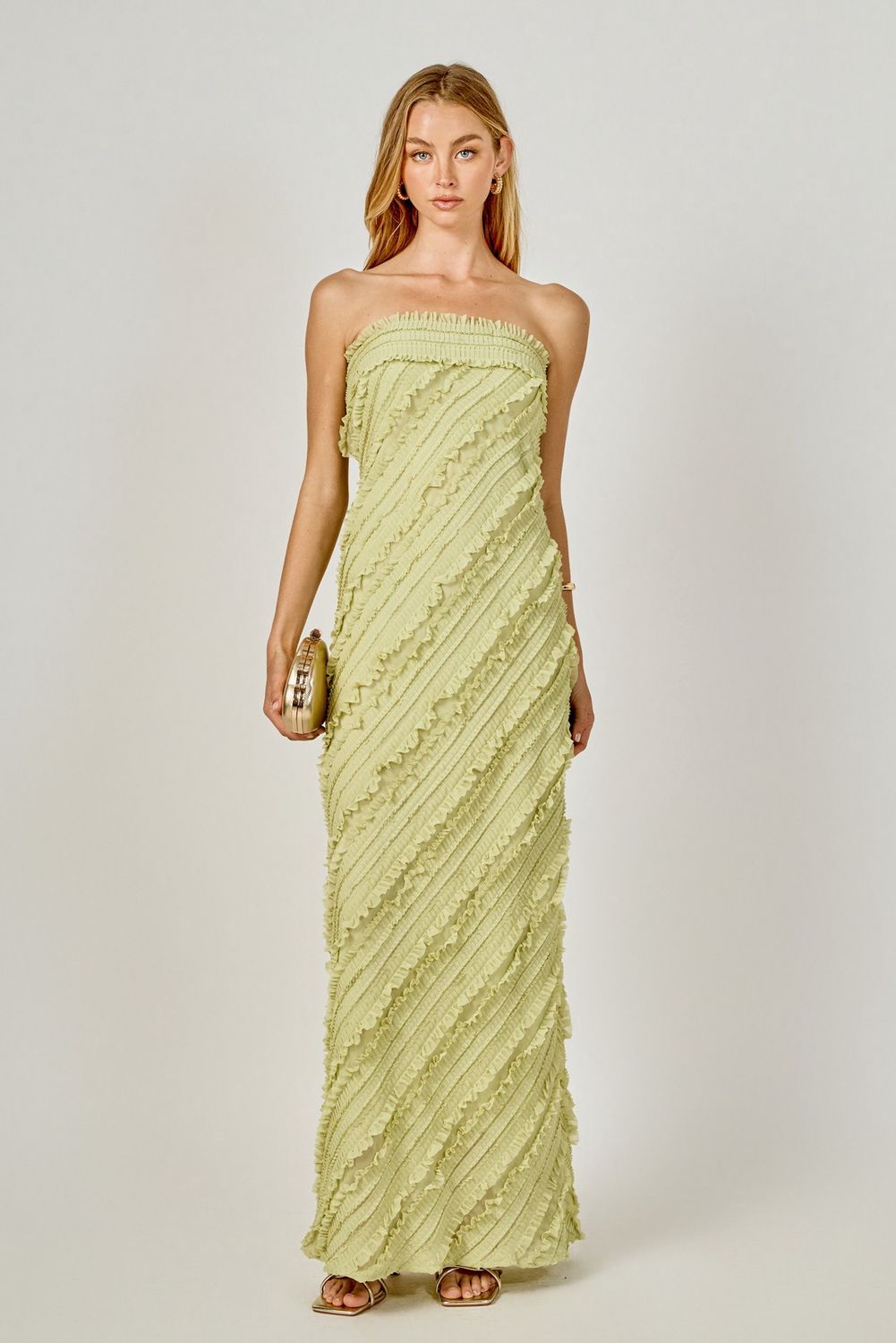 How You Feel Ruffle Detail Maxi Dress - Pistachio