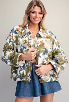 Lily Long Sleeve Top - Olive Bloom