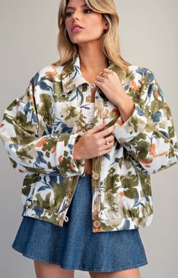Lily Long Sleeve Top - Olive Bloom