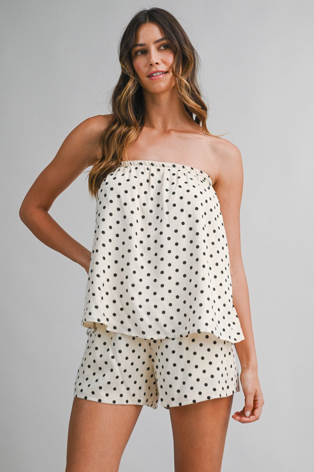 Alicia Sleeveless Polka Dot Short Set - Cream