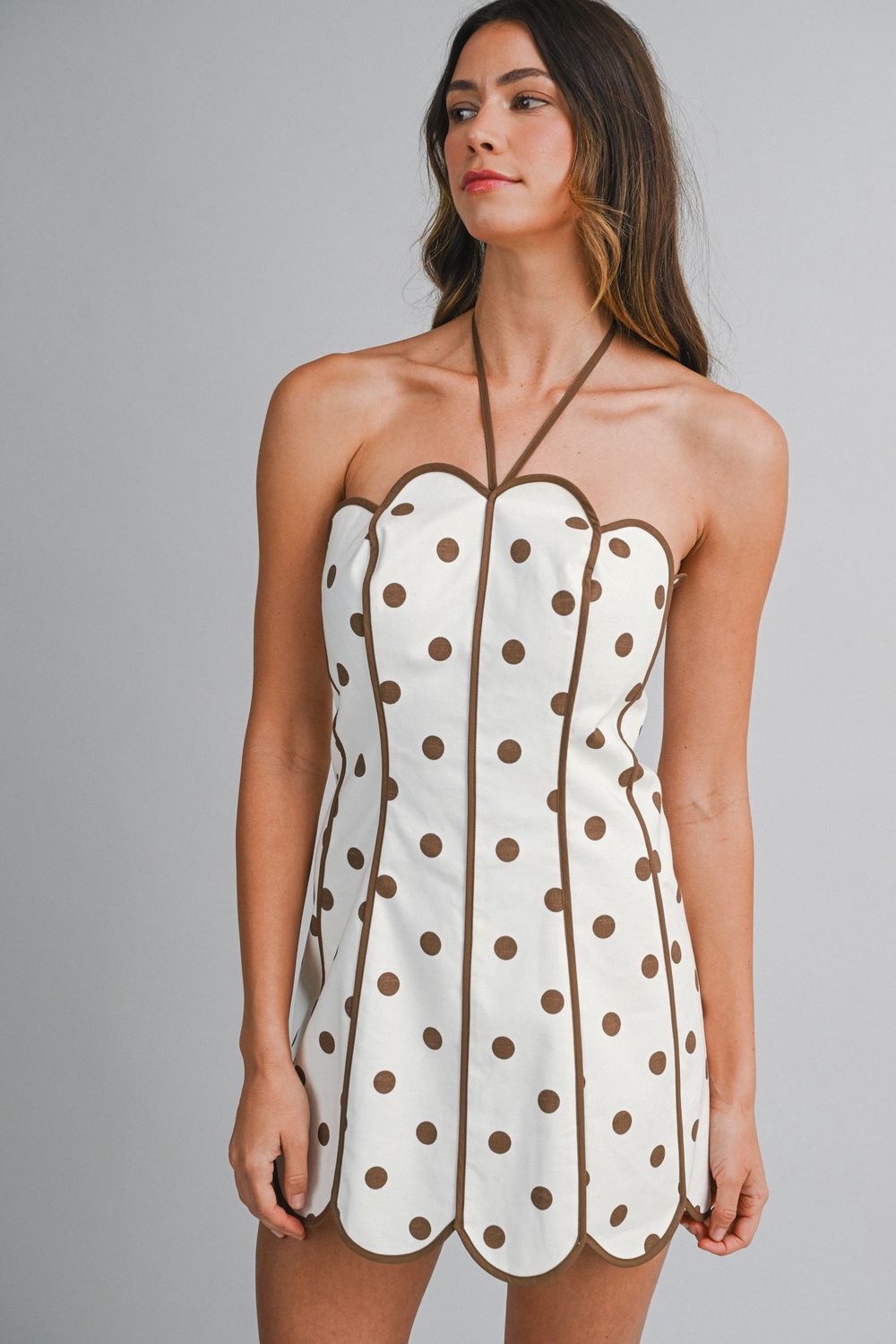 Emmie Polka Dot Sleeveless Mini Dress - Brown