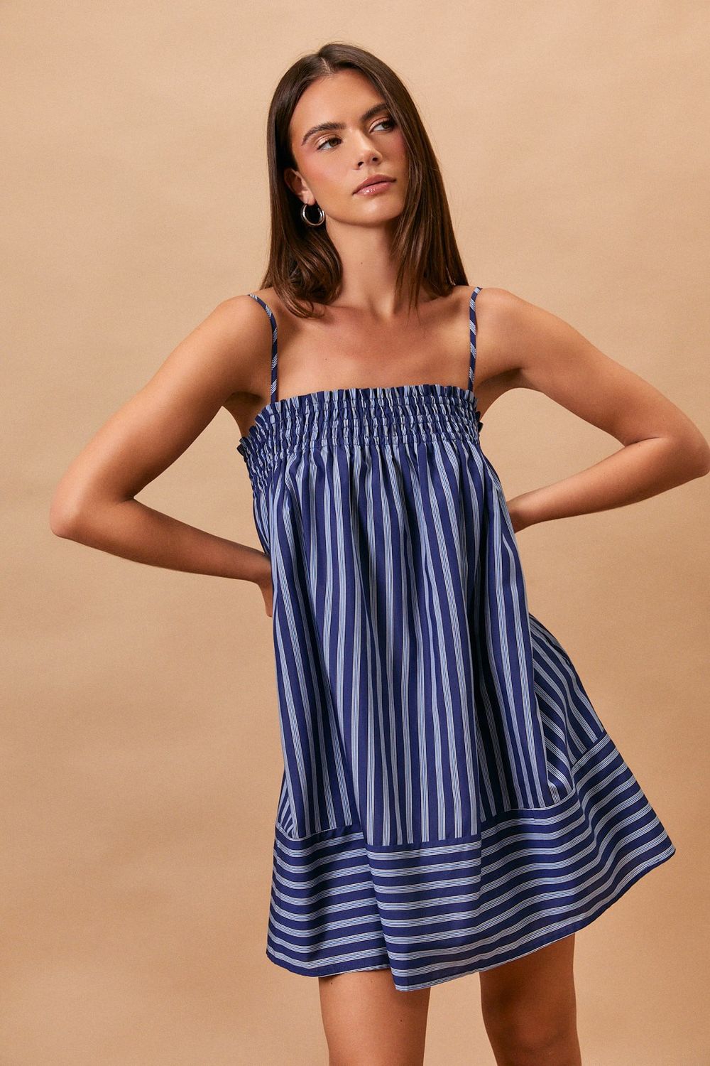 Striped Sleeveless Mini Dress - Navy Stripe