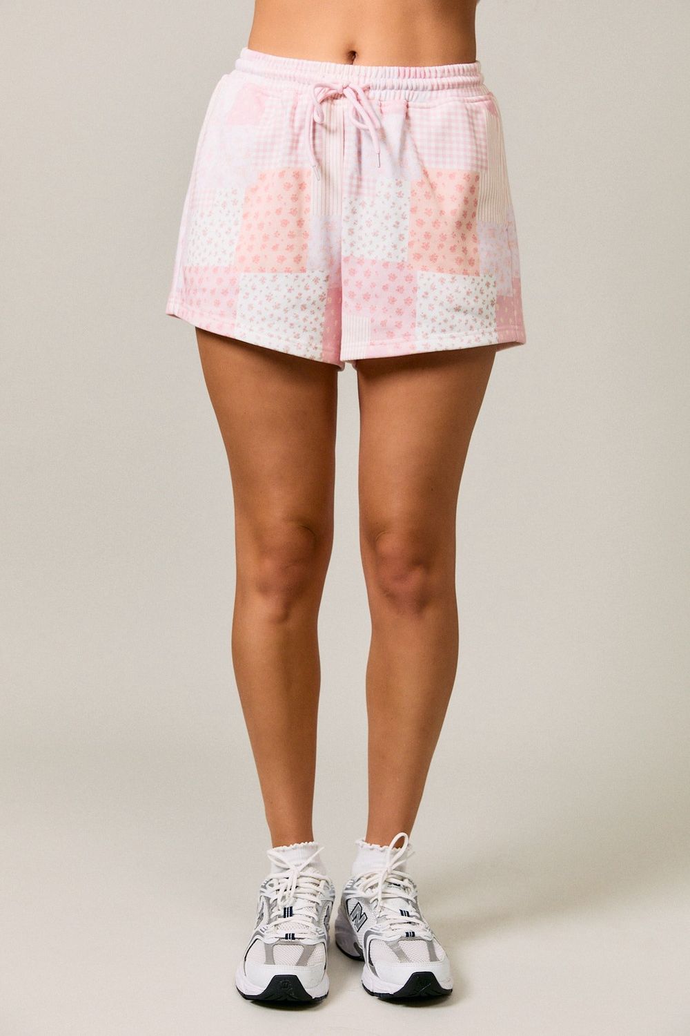 Patch Work Sweat Shorts - Light Pink Multi