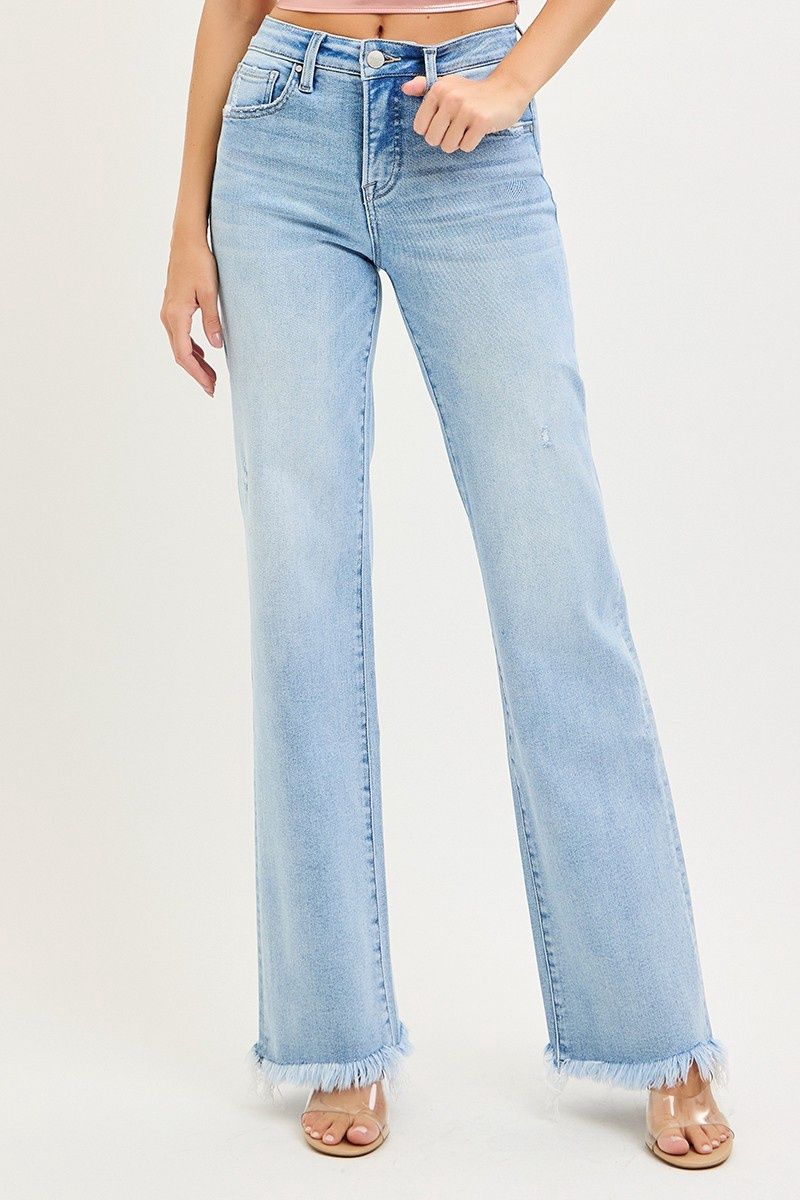 The Goldie Tummy Control High Rise Long Straight Jeans - Light