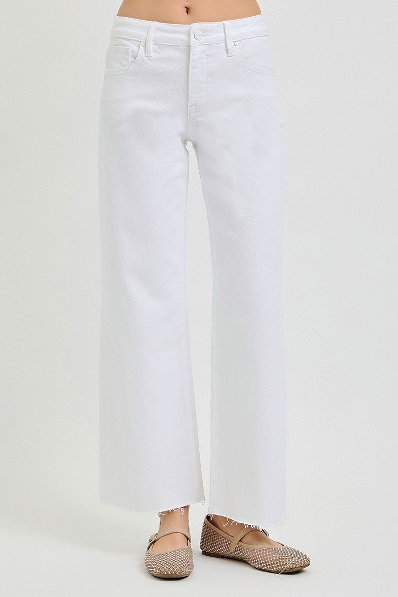 Hadley Plus Tummy Control Mid Rise Ankle Straight Raw Hem - White