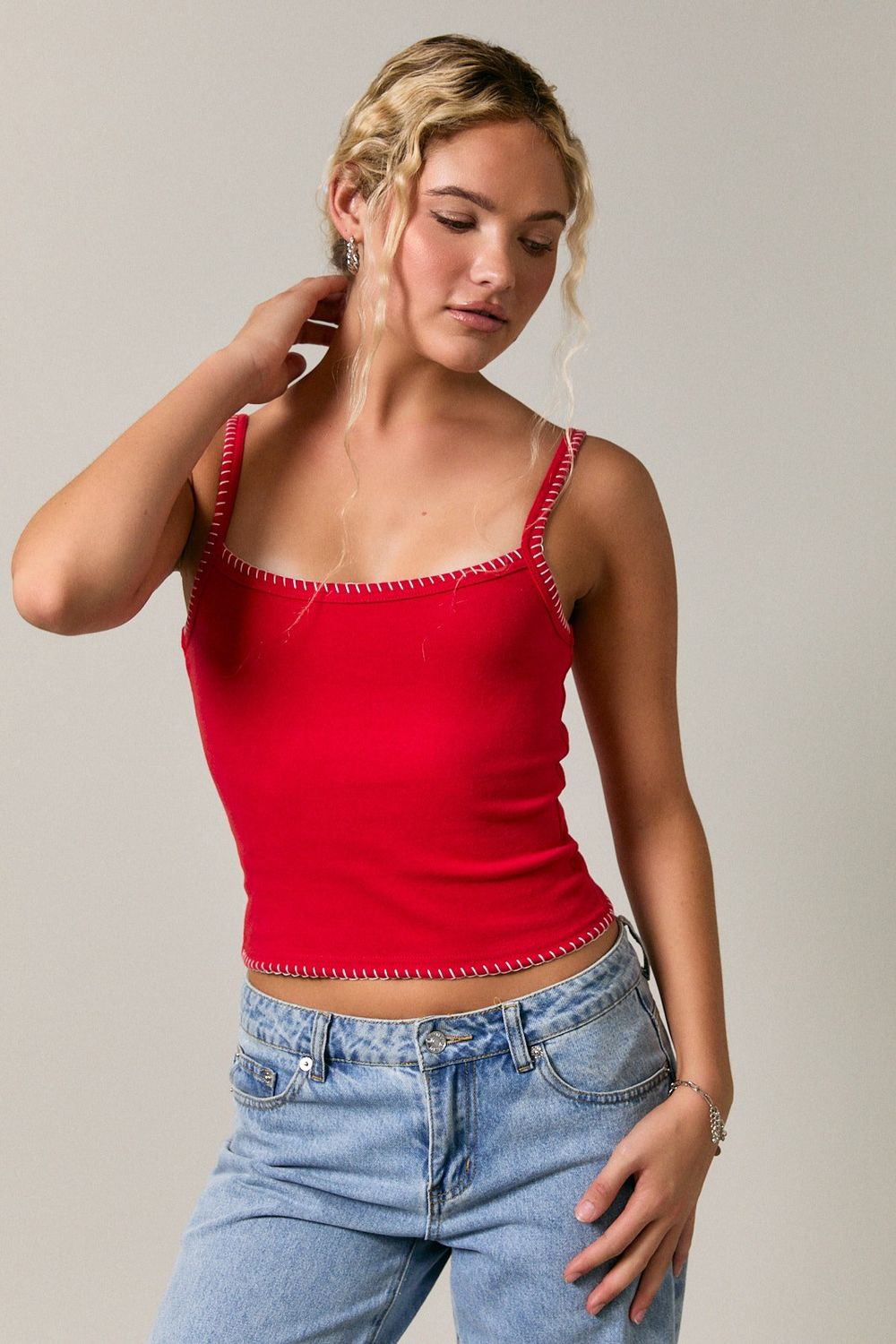 American Flag Detail Tank Top - Deep Red