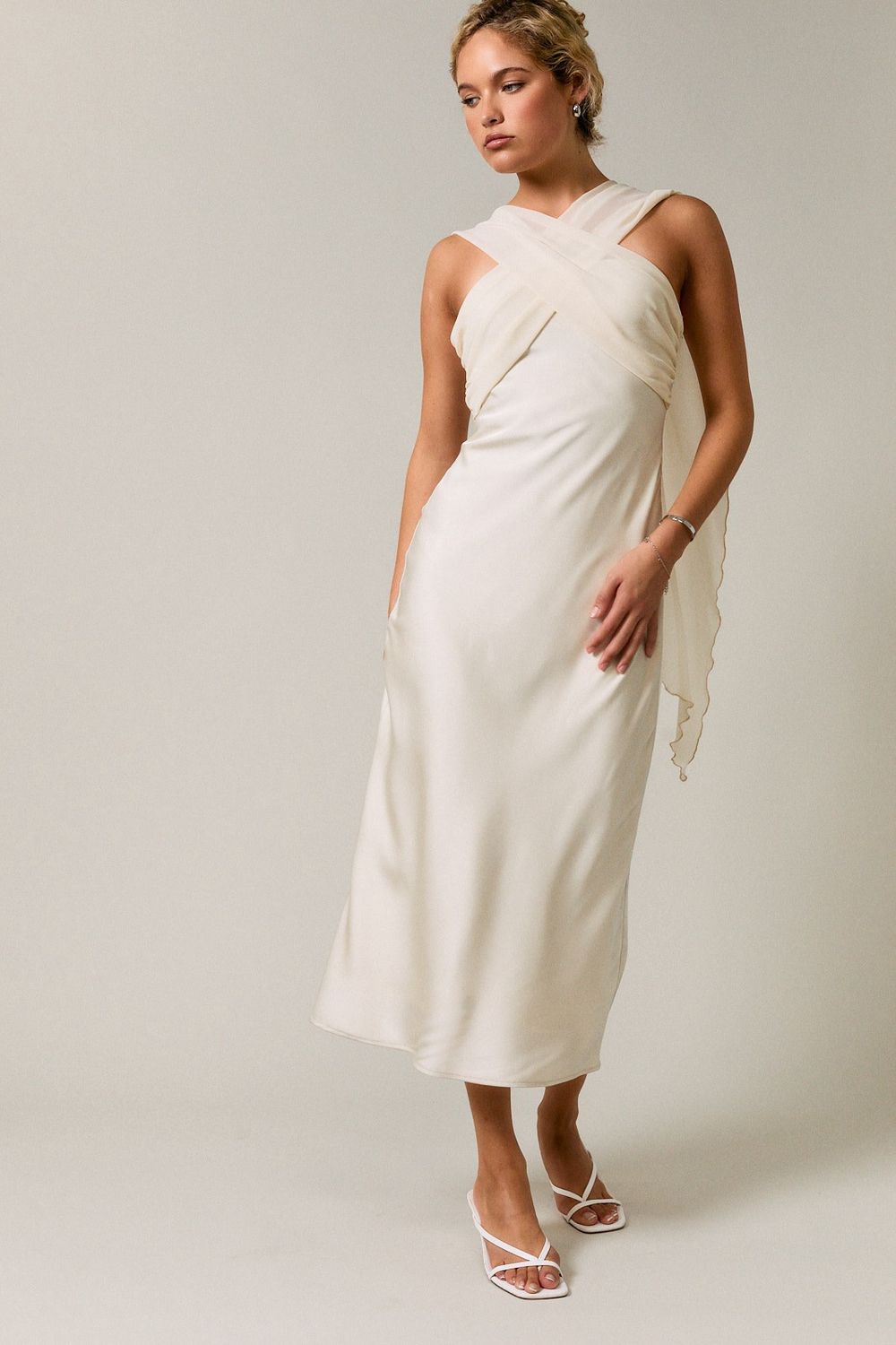 Control It Scarf Midi Dress - Cream