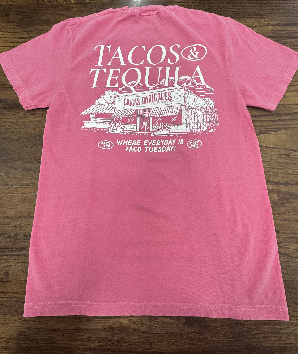 Chicks Tacos and Tequila Pocket Tee - Crunchberry