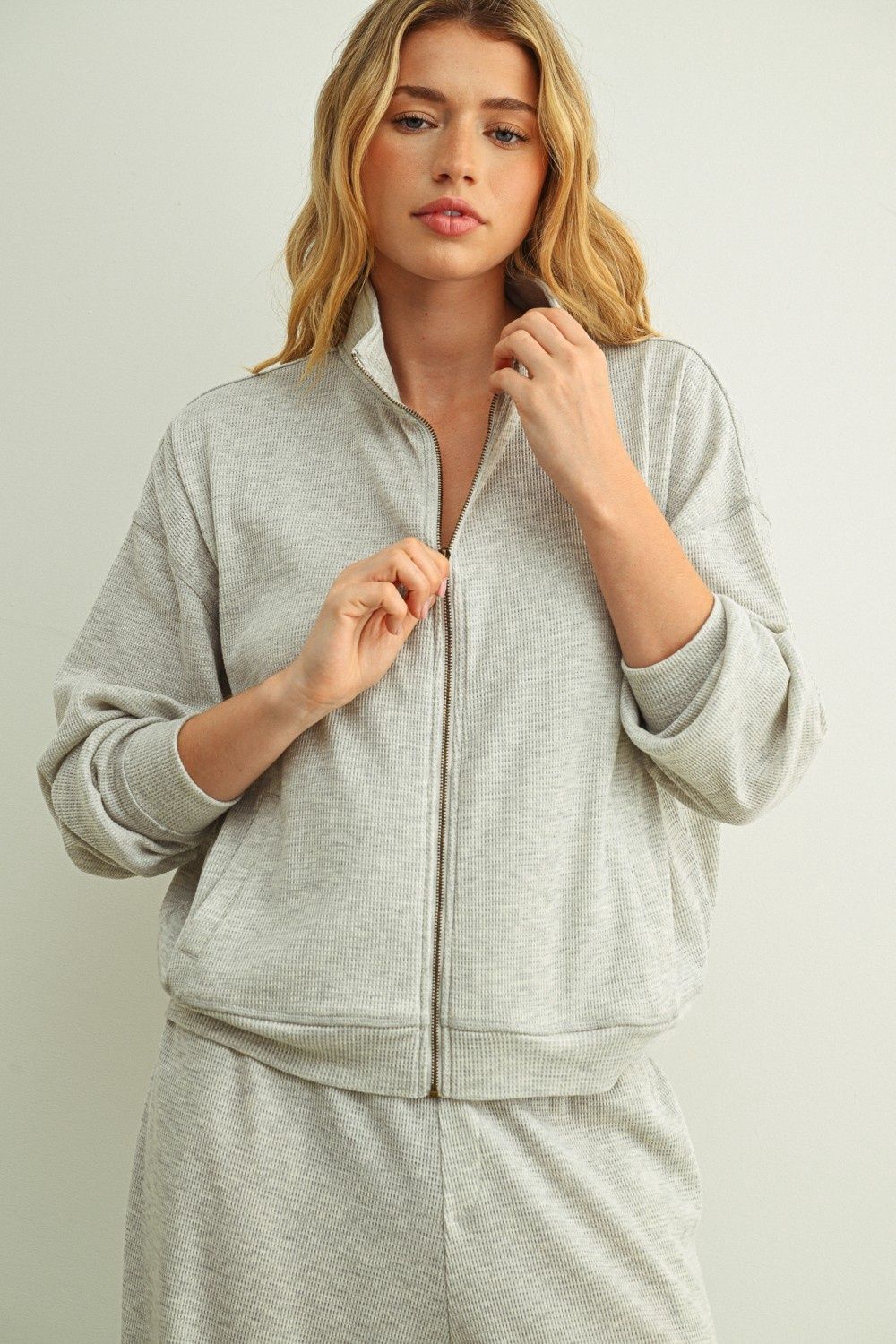 Anymore Love Collared Button Jacket - Melange Grey