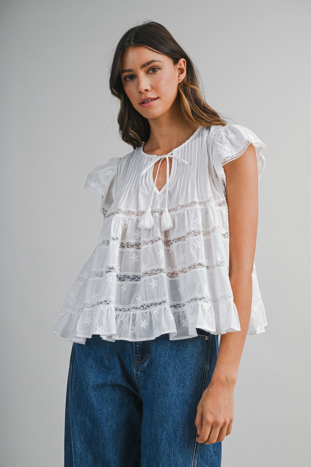 Heart Break Flutter Sleeve Top - Off White