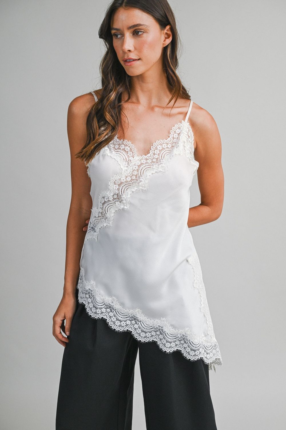 Asymmetric Satin Cami Top - Cream