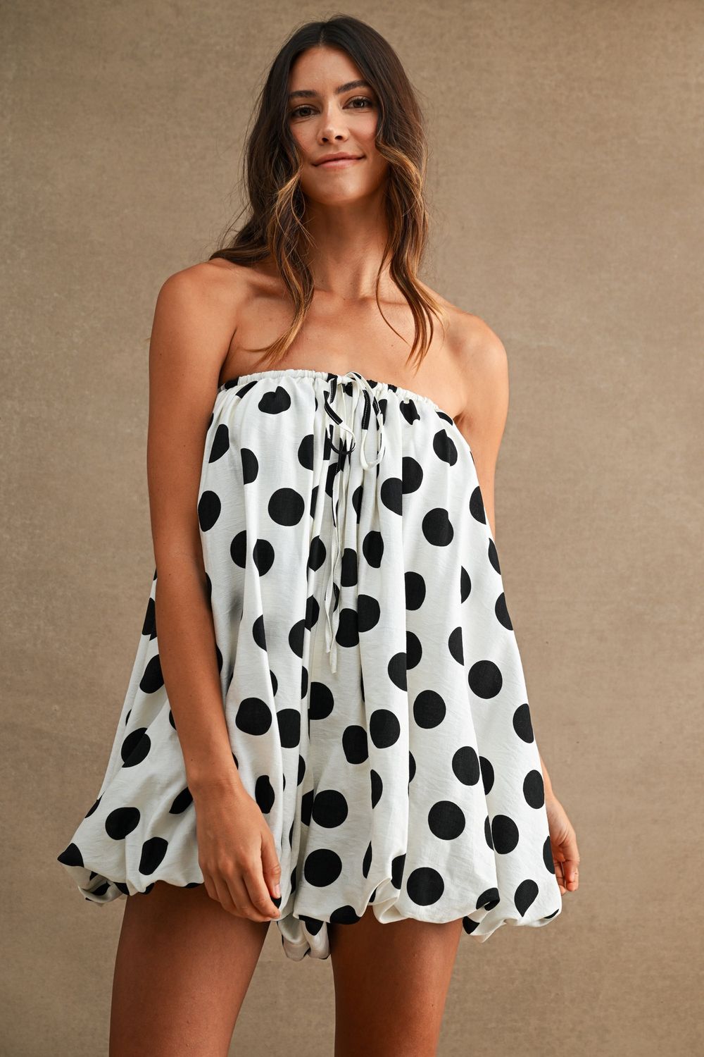 Bubble Polka Dot Romper - Cream