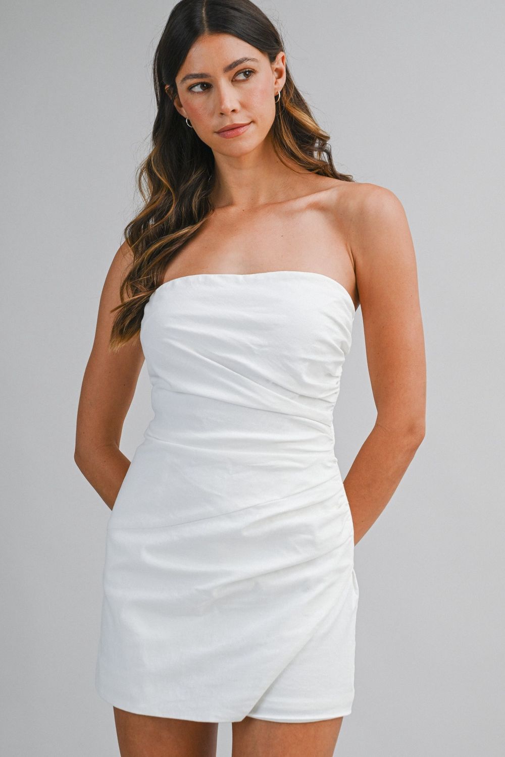 Wrap Detail Strapless Romper - Off White