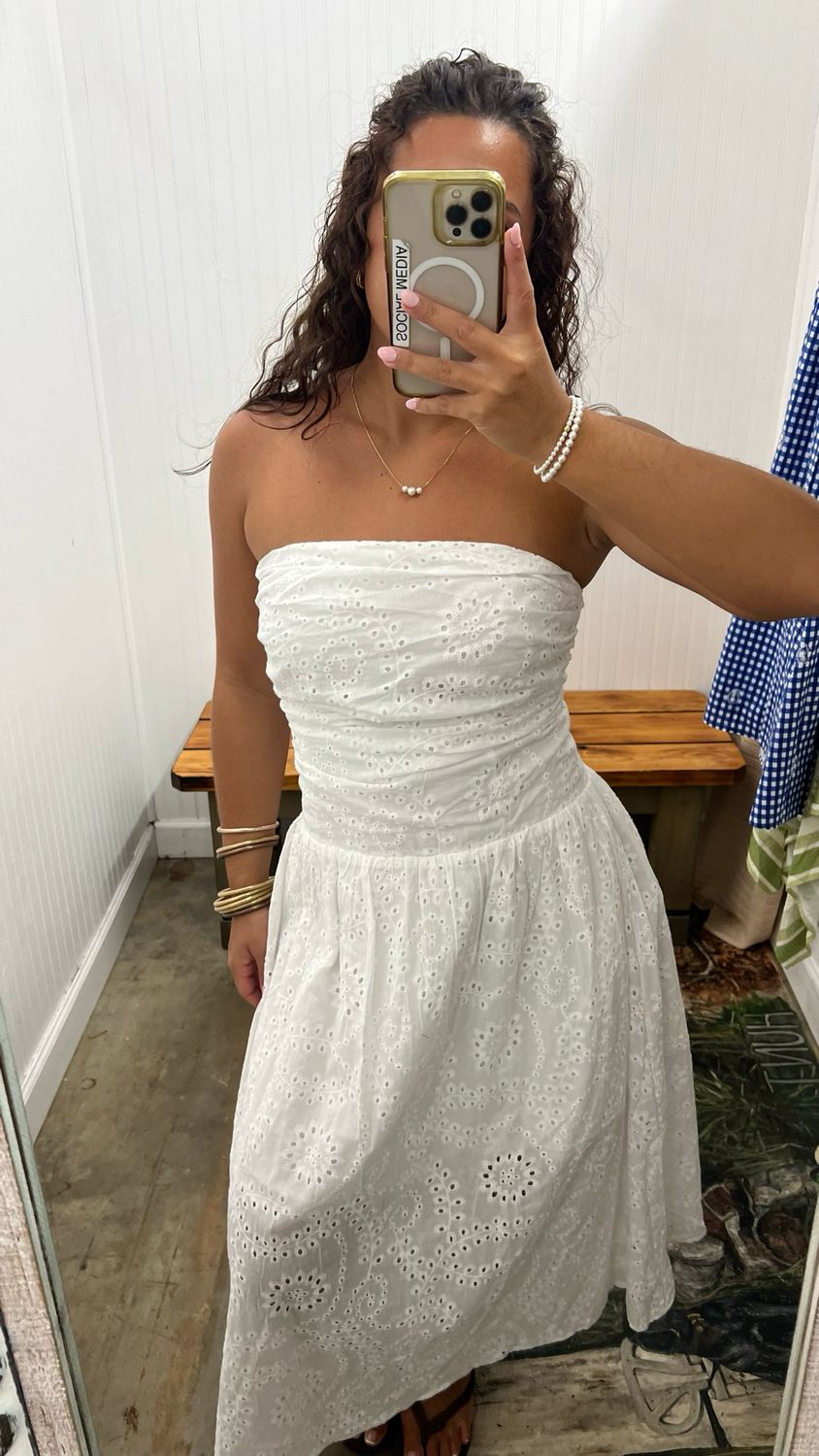 Emma Eyelet Tube Midi Dress - White