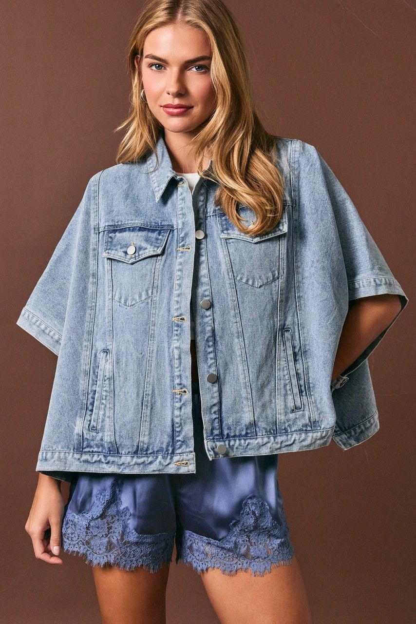 The Classic Short Sleeve Button Denim Jacket - Denim