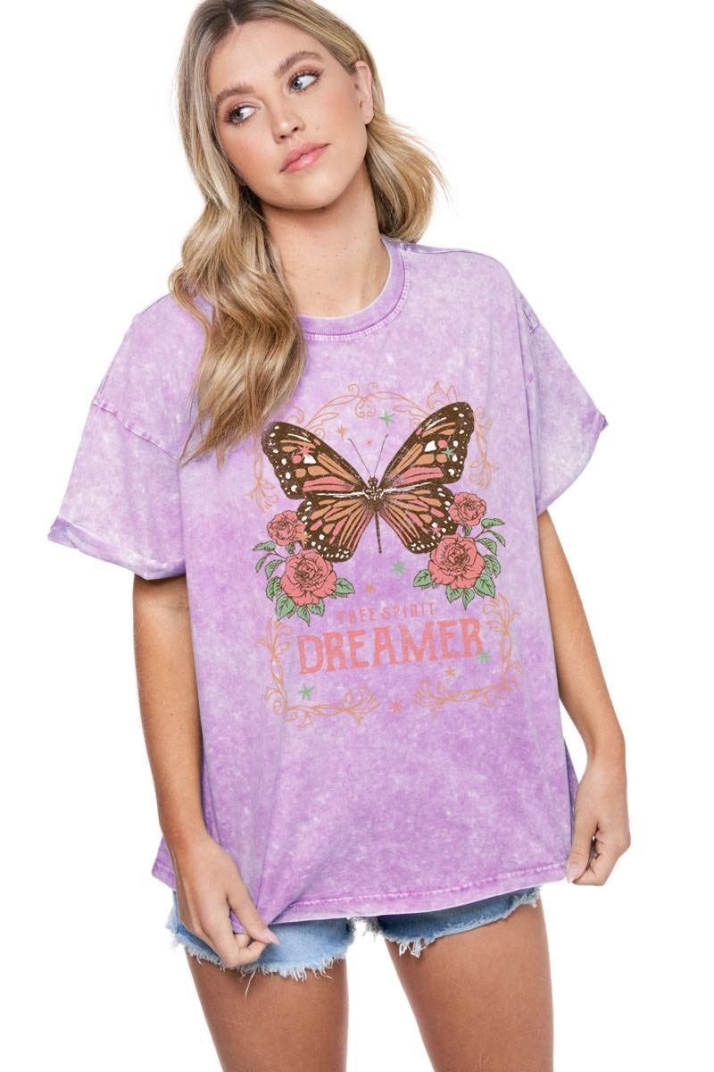 Butterfly Dreamer Short Sleeve Graphic T-Shirt - Lavender