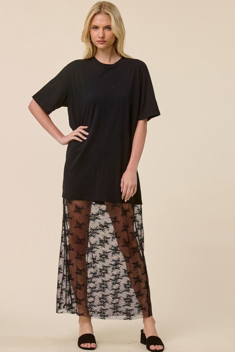 Find The One T-Shirt Maxi Dress With Lace Bottom - Black