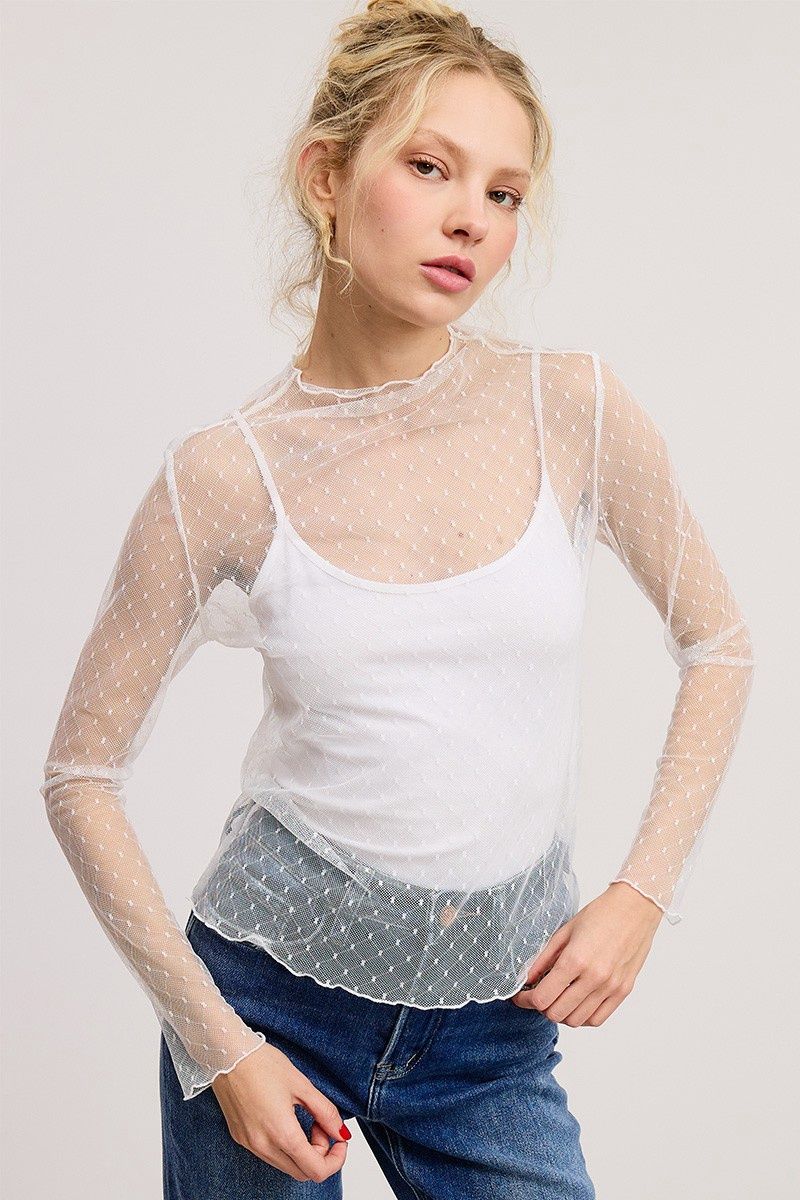 Dot Detail Lace Top - White