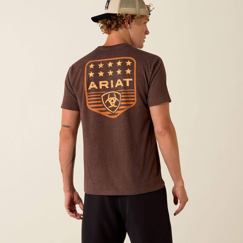 Stripe Patriotic Badge T-Shirt - Brown Heather