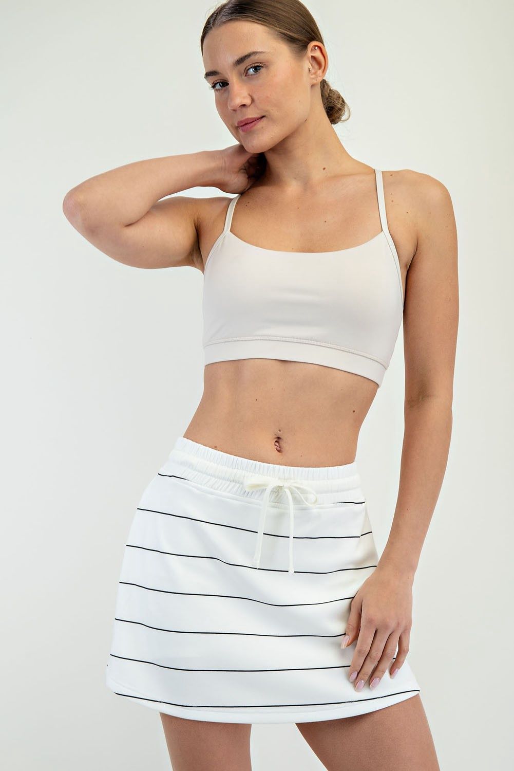 Modal Scuba Striped Skort - Cream/ Black