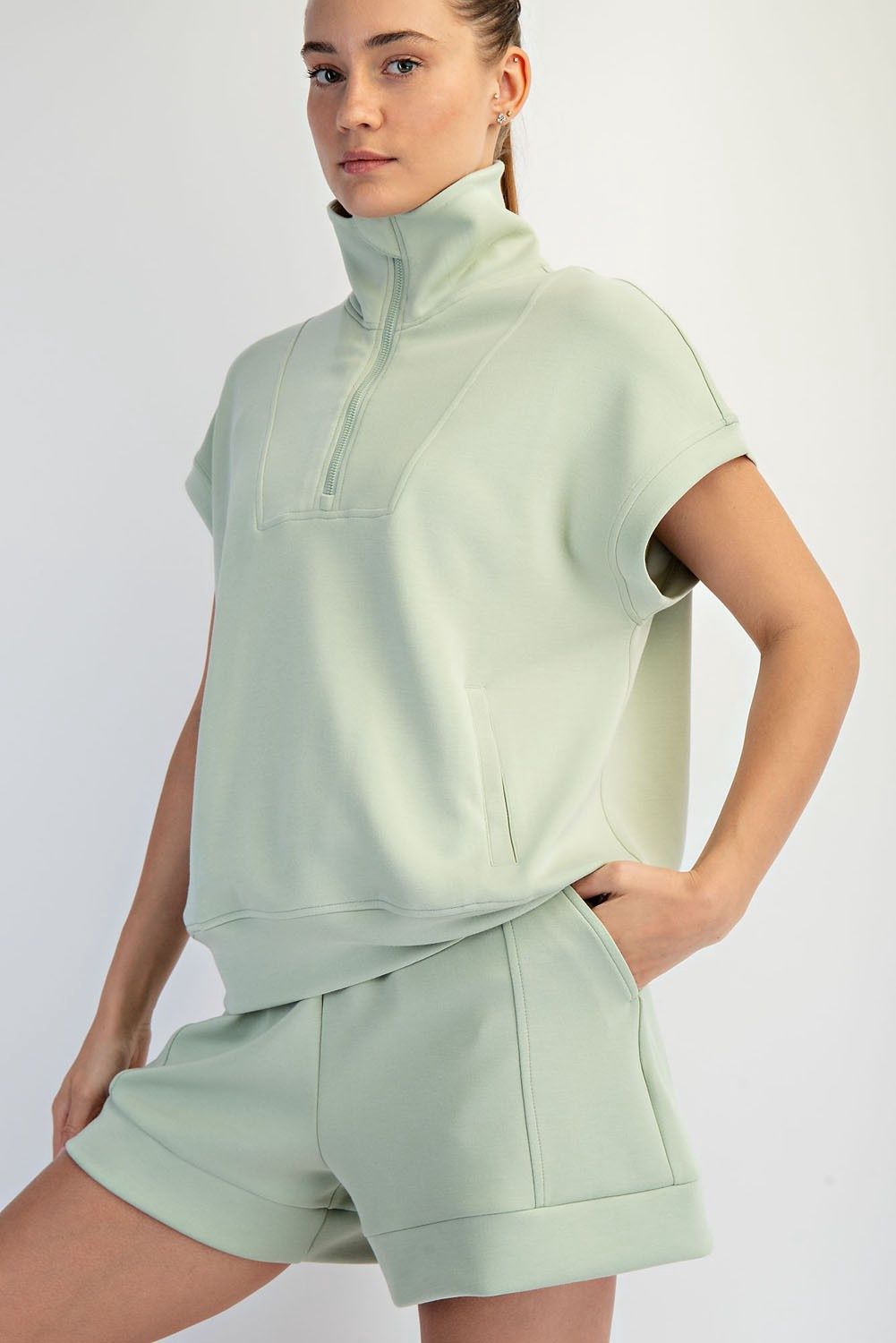 Modal 1/4 Zip Pullover - Pistachio Cream