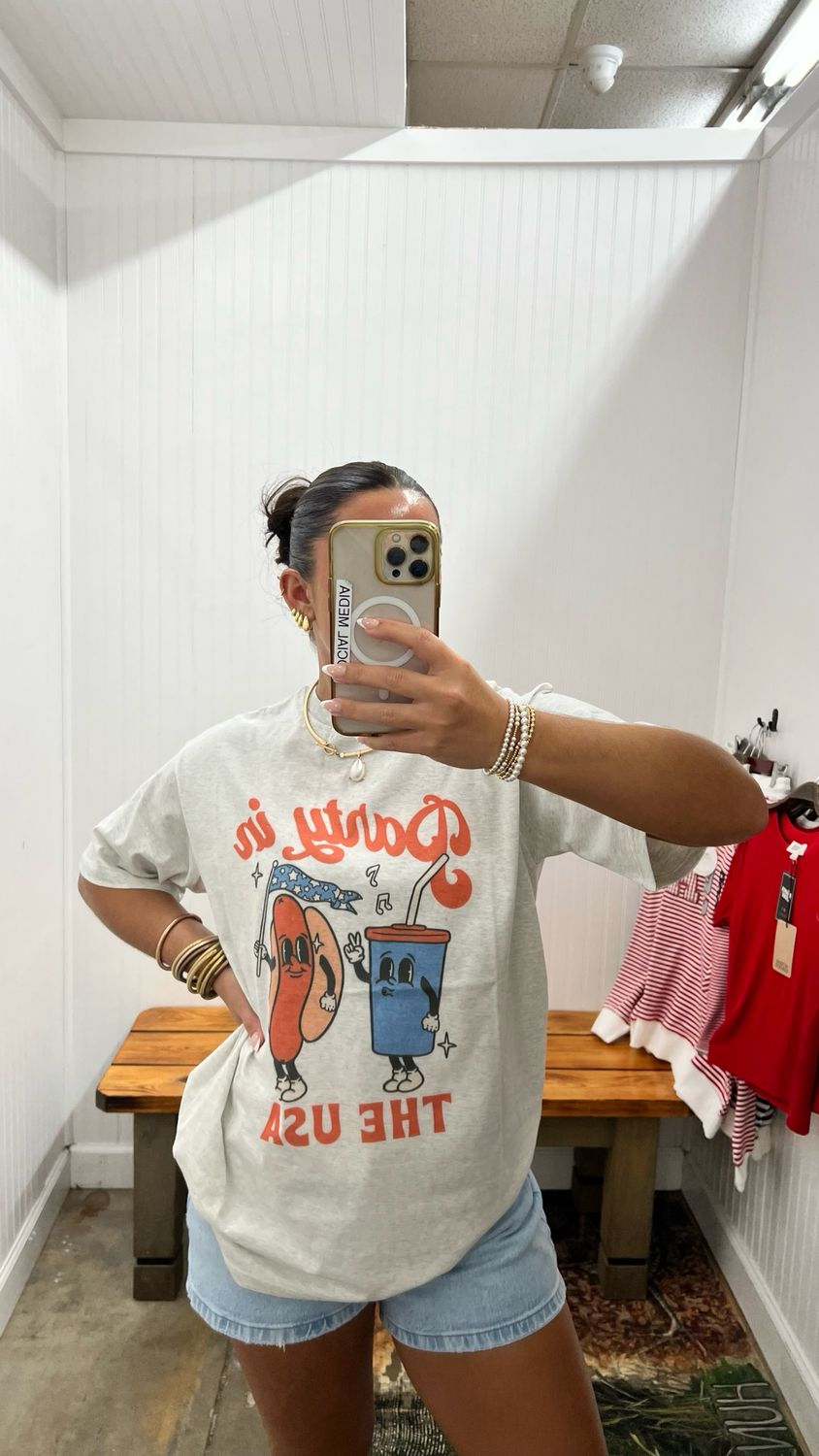 Party In The USA Hotdog Short Sleeve T-Shirt - Pearl Grey