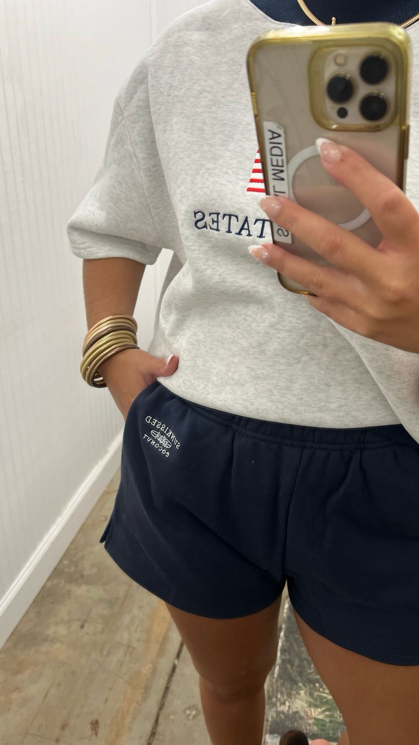 Embroidered Sweat Shorts - Navy