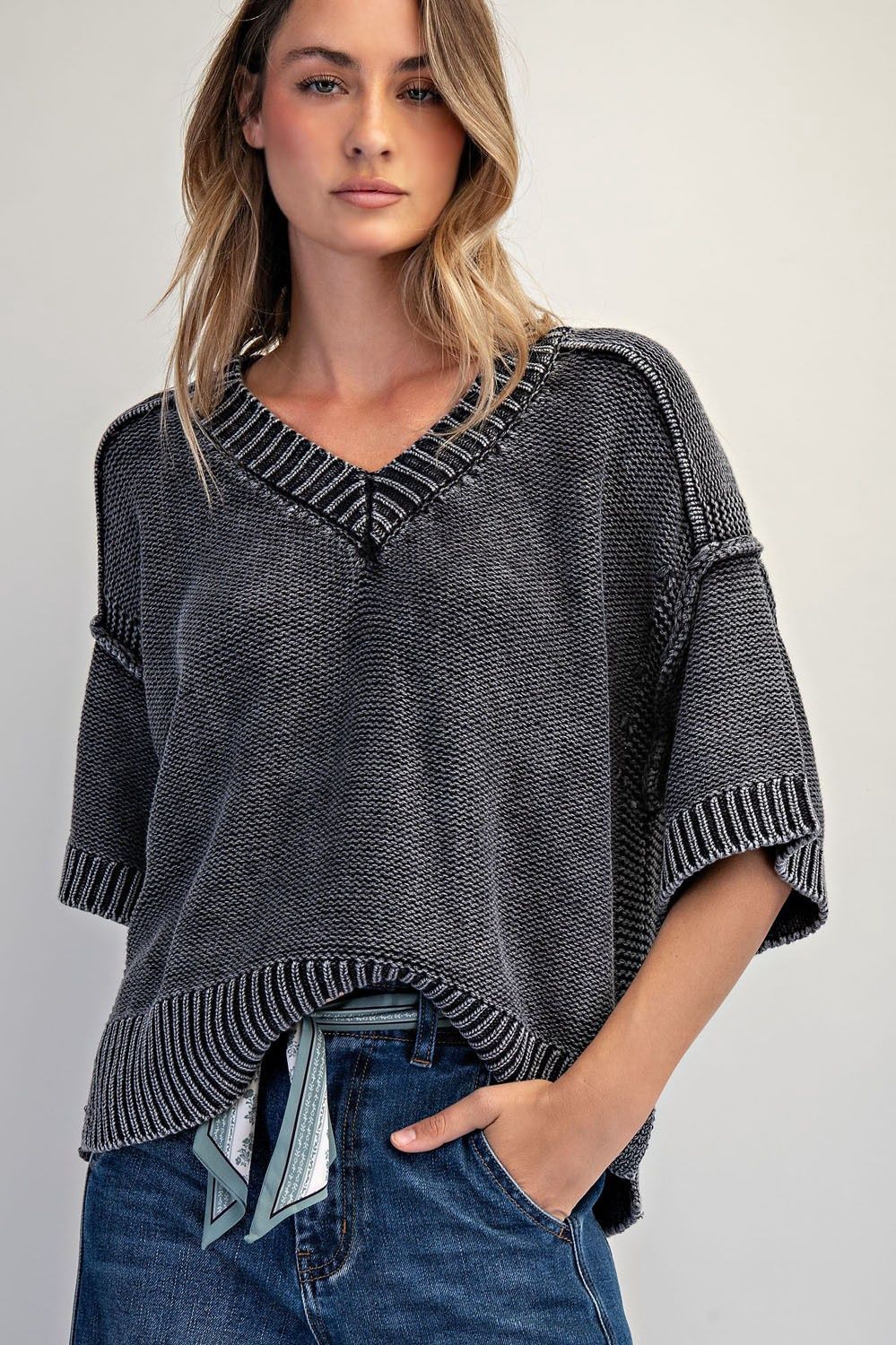 Vintage V-Neck Sweater - Charcoal
