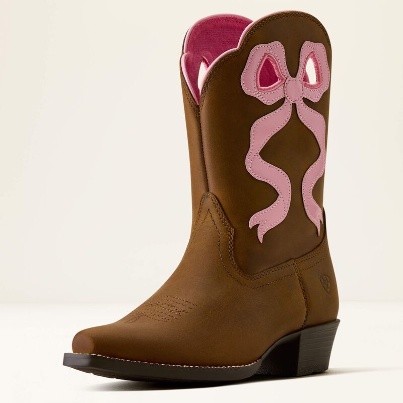 Youth Lil Beaux D Toe Western Boot - Distressed Brown