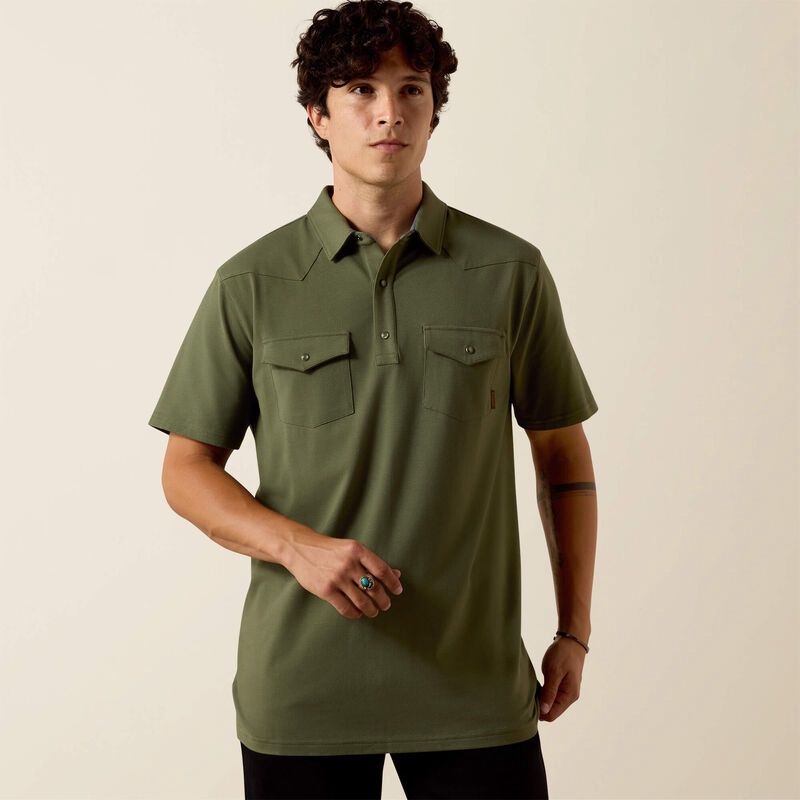 Men's Retro Western Snap Polo - Four Leaf Clover