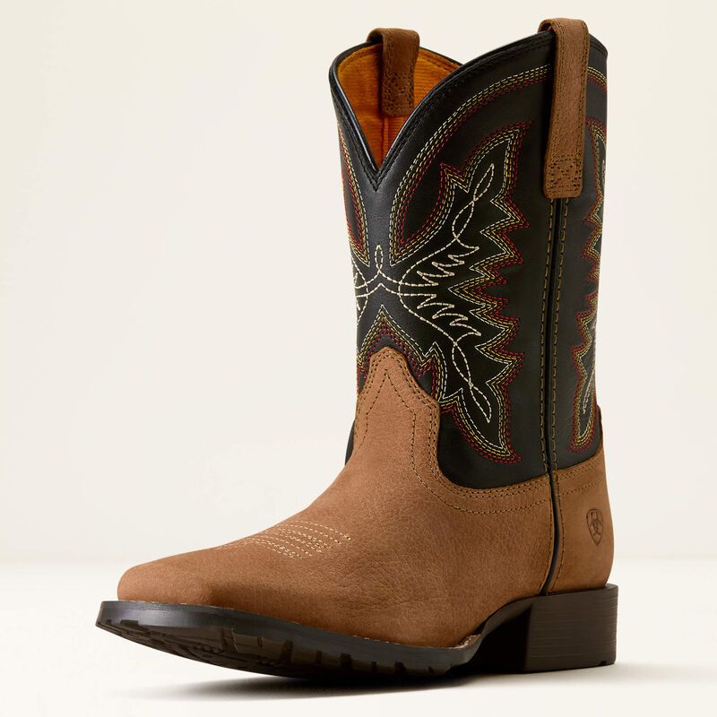 Youth Hybrid Rancher Wide Square Toe Western Boot - Dusted Brown