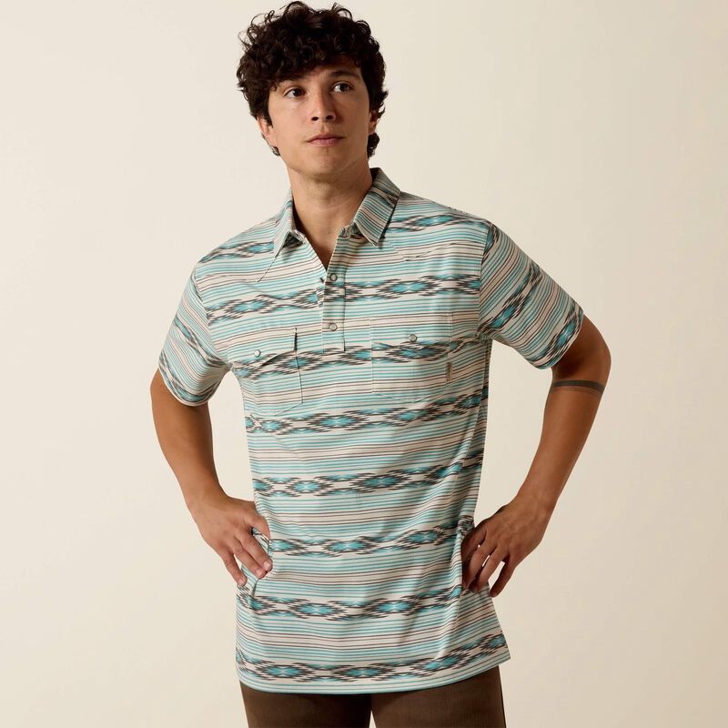 Men's Retro Western Snap Polo - Moonbeam