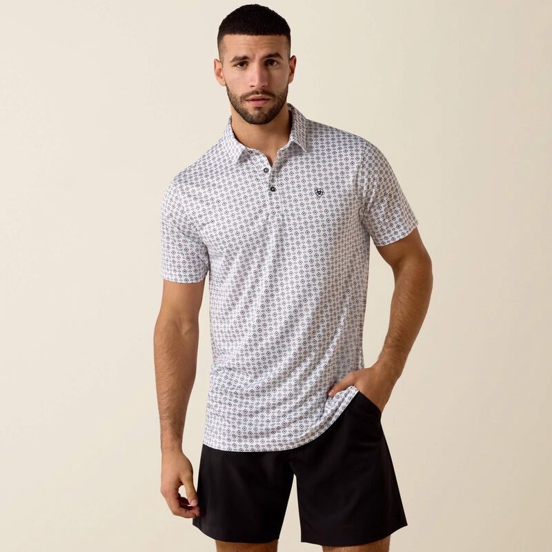 Mens All Over Print Fitted Polo - White Southwest Triangle