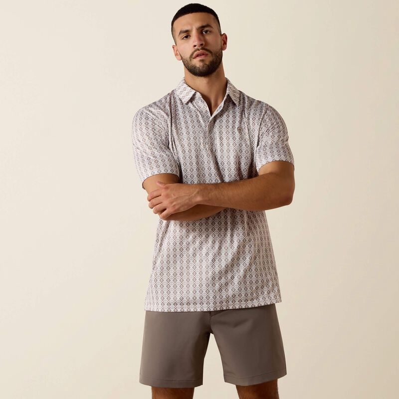 Men's All Over Print Polo - Taupe Grey Southwest Geo Print