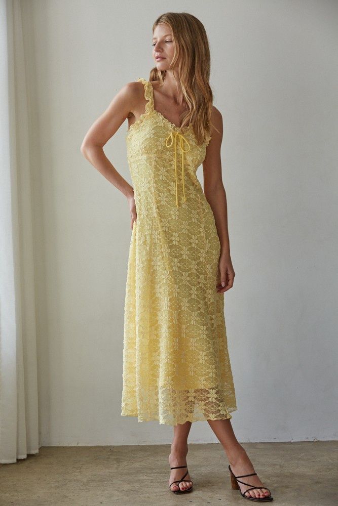 Sicilian Floral Midi Dress - Banana Yellow