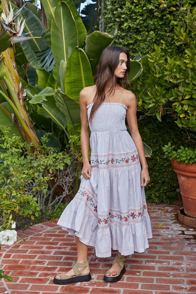 Islay Floral Smocked Maxi Dress - Off White/Taupe